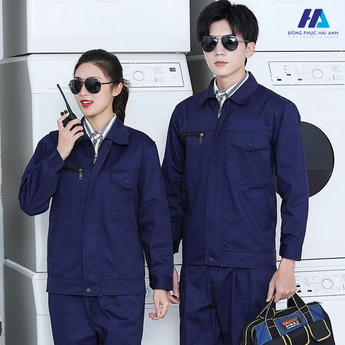 Tham khảo set đồ bảo hộ lao động màu xanh đen