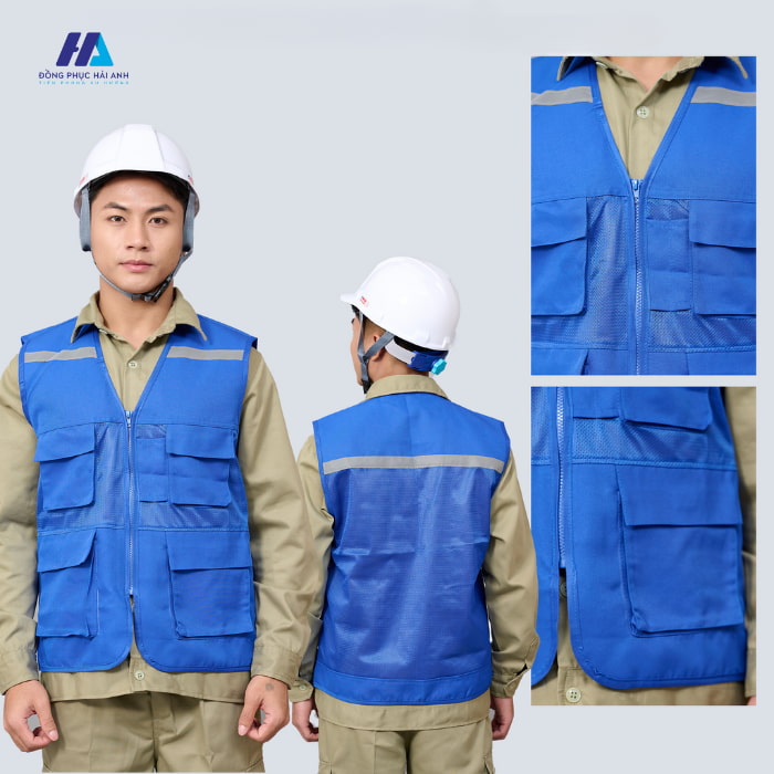 áo gile bảo hộ lao động 01 màu bích vải pha lưới 4 túi