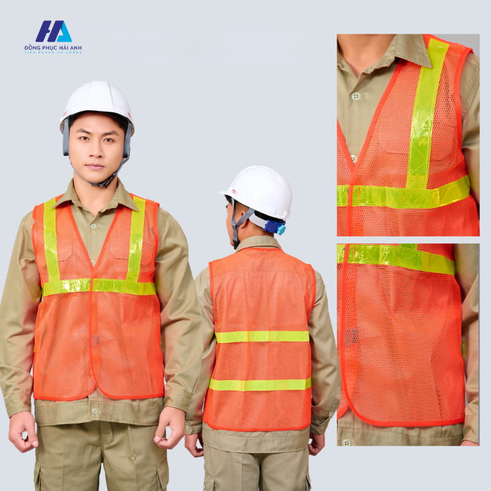 áo gile bảo hộ lao động 02 màu cam vải lưới