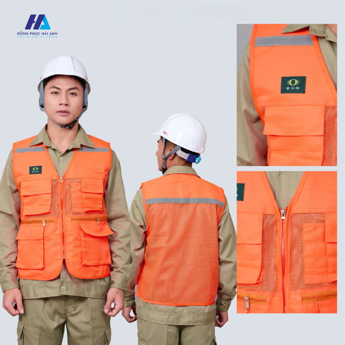 Thiết kế áo gile bảo hộ lao động 03 vải pha lưới 6 túi chuyên nghiệp, hiện đại