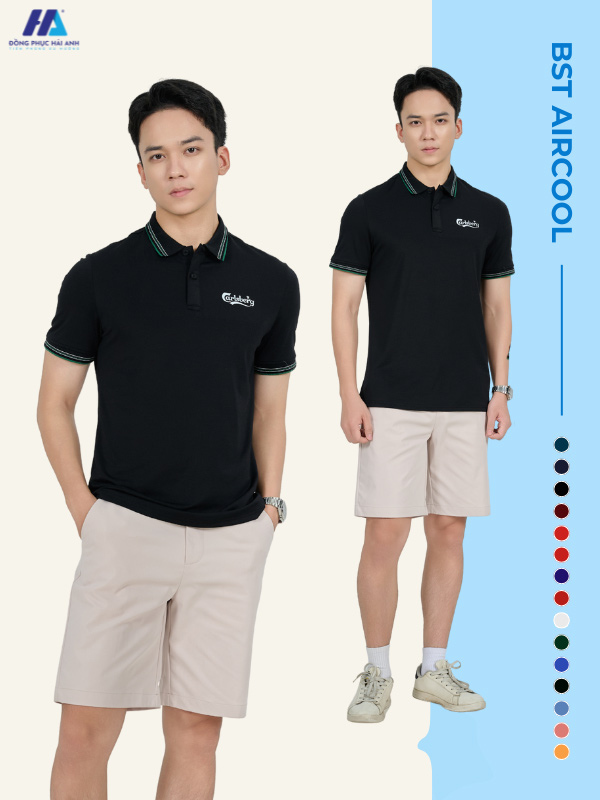 Flyok.vip truy cập ngay công ty aircool màu ya đậm phối cổ dệt họa tiết mang phong cách hiện đại, trẻ trung