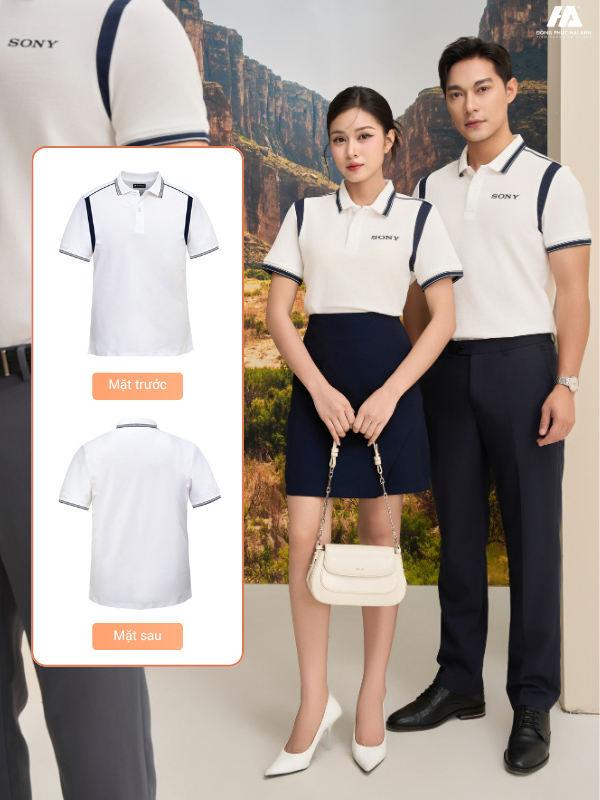 Flyok.vip truy cập ngay công ty prime cotton màu trắng gạo phối tay vai xanh đen hiện đại, tối giản nhưng vẫn đầy tinh tế và sang trọng