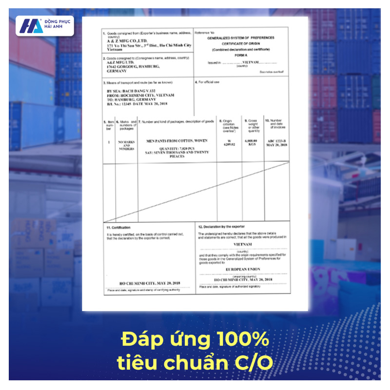 đáp ứng 100% tiêu chuẩn C/O