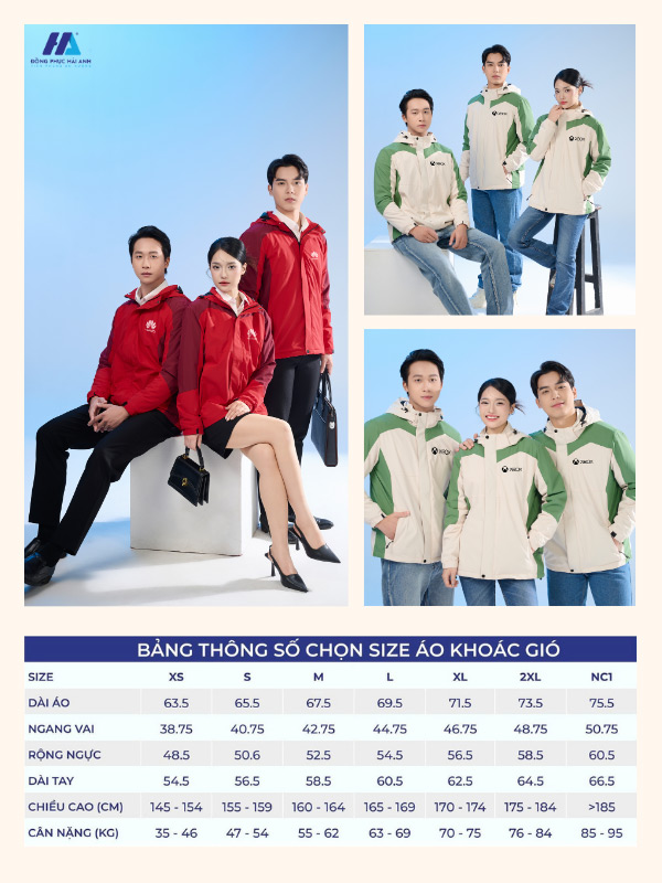 Hệ thống bảng size áo khoác gió Nhà Cái FLY88.COM Xanh Chín, Uy Tín Tặng 188k Windbreaker 03 màu be phối vỏ đậu