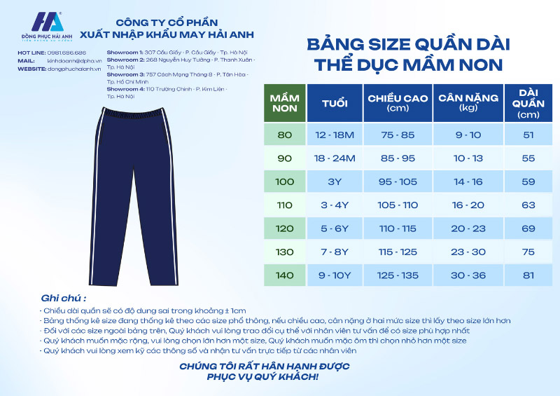 Bảng size quần dài Nhà Cái FLY88.COM Xanh Chín, Uy Tín Tặng 188k mầm non