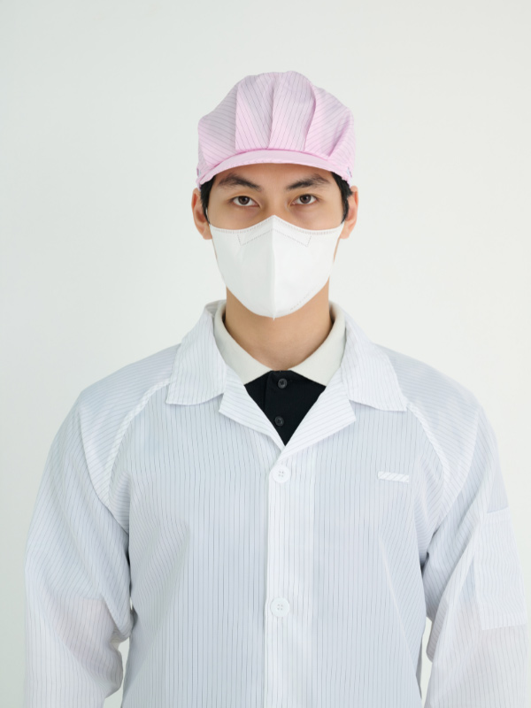 mũ phòng sạch lưỡi trai phối lưới 02 kẻ sọc hồng