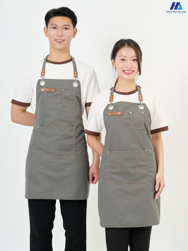 Tạp dề yếm phối da màu ghi