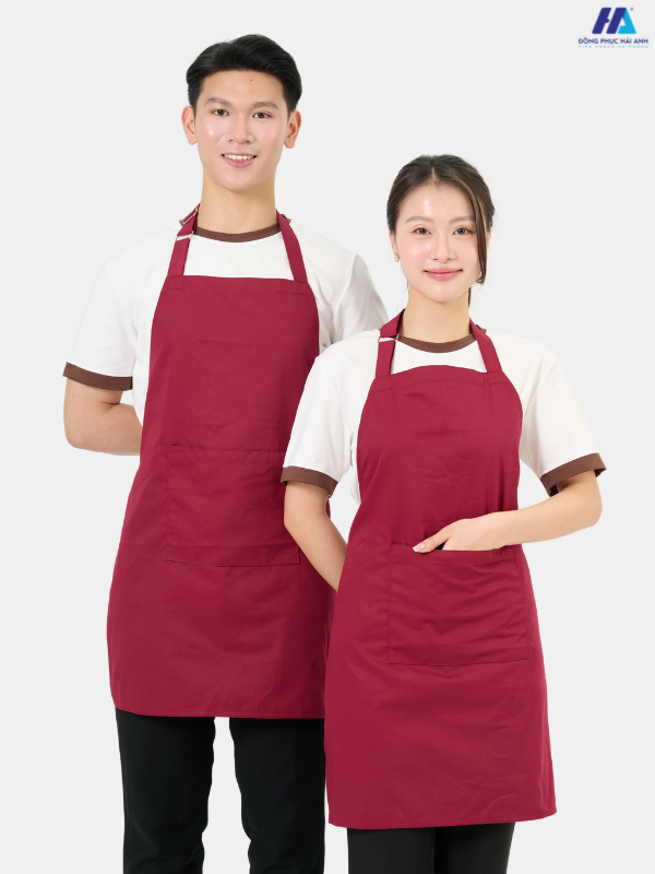 Thiết kế tạp dề tối giản, hiện đại, màu đỏ đô tươi sáng, thu hút
