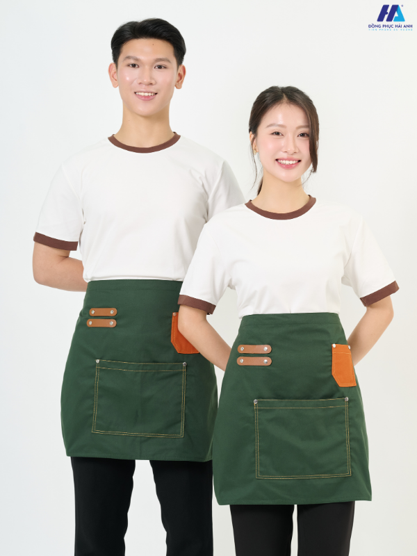 Tạp dề ngắn phối da 1 túi màu ve chai