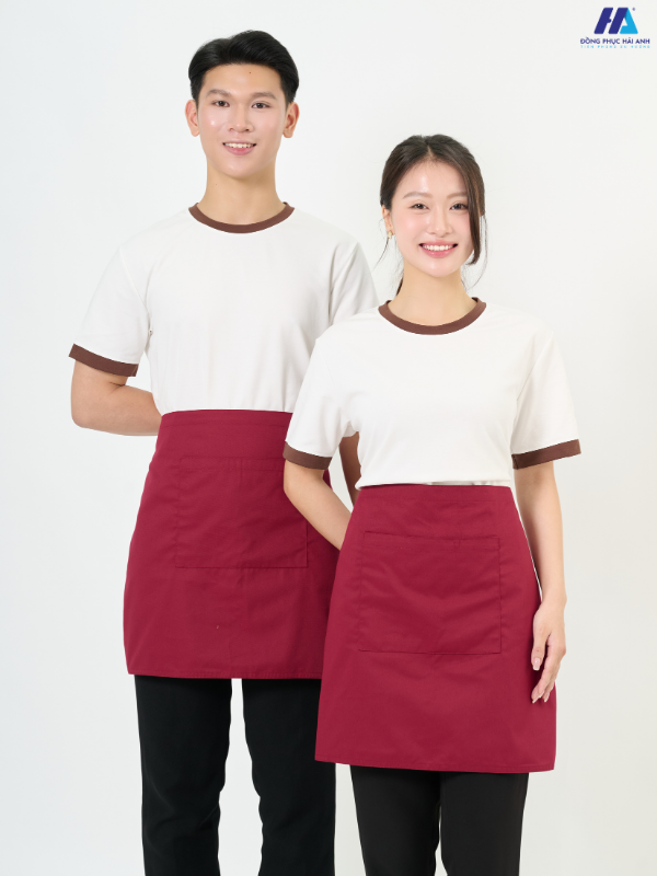 Tạp dề ngắn trơn màu đỏ đô
